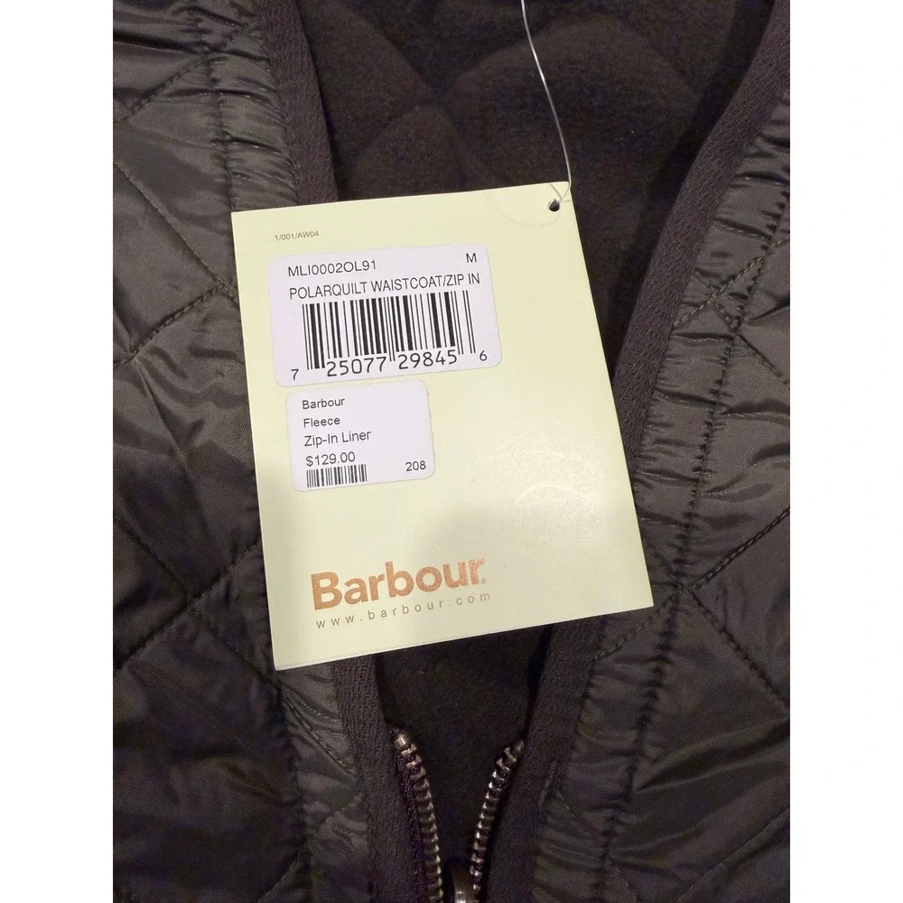 Barbour Polarquilt Waistcoat Zip-In Liner Green Quilted Fleece Vest Mens M NWT